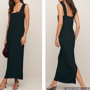 Reformation Black Square-Neck Dress